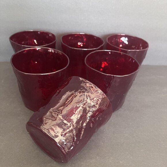 Vintage Morgantown Crinkle Ruby Old Fashion Cocktail Glasses Set Of 6 MCM 10 Oz - Picture 2 of 5